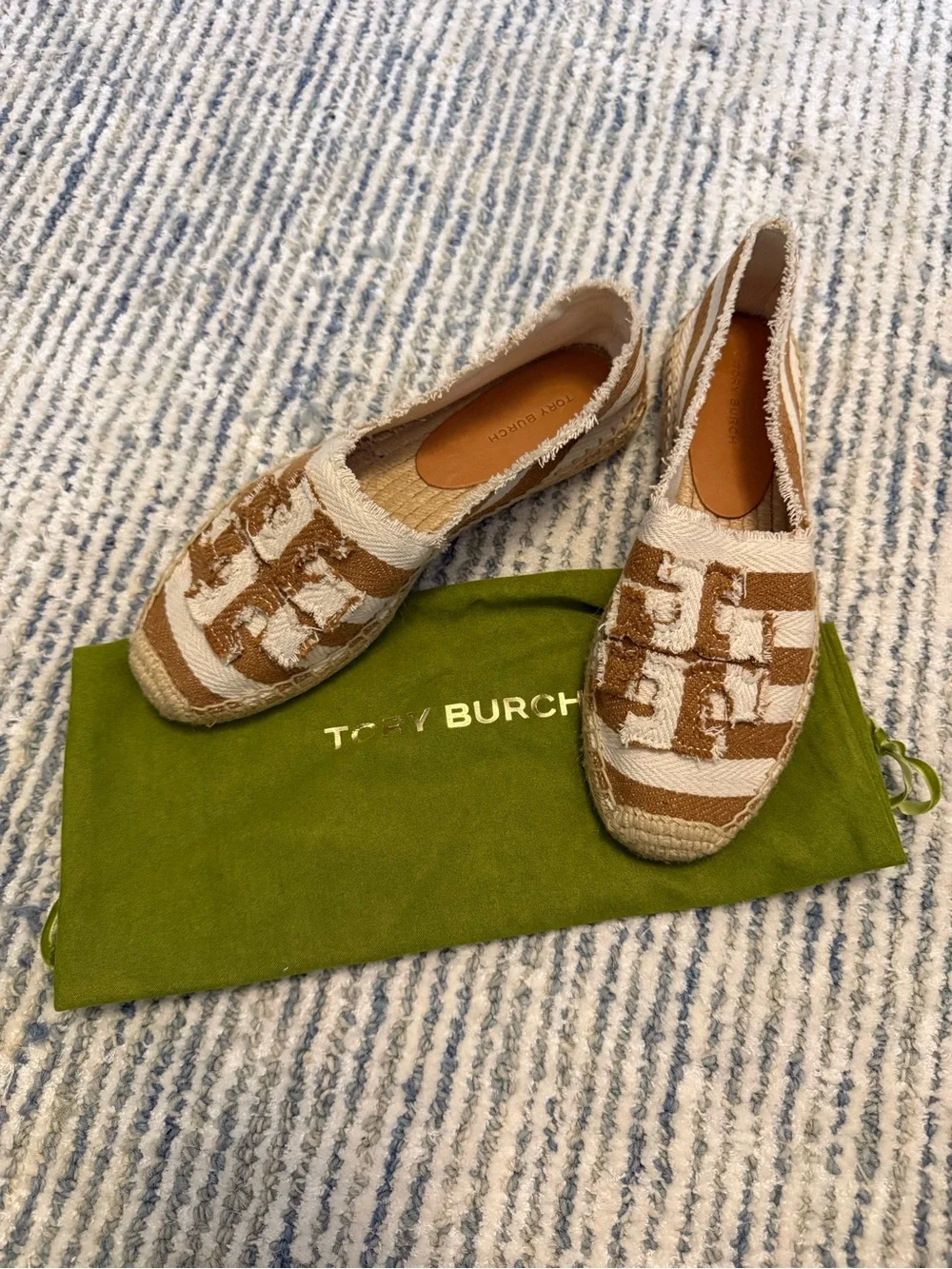 Tory Burch Striped Espadrille Flats in Cream and Brown